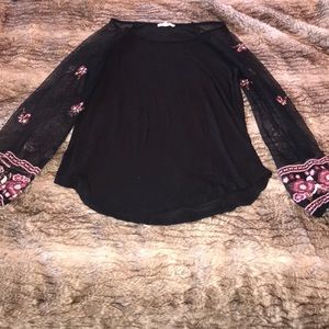 Black embroidered mesh top
